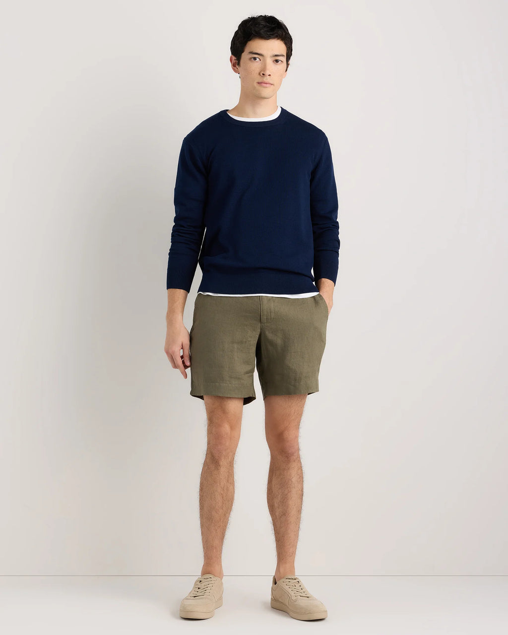 100% European Linen Trouser Shorts - 7" - S / Bayberry Olive
