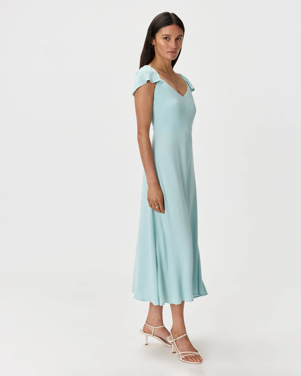 Lightweight Crepe Flutter Sleeve Midi Dress - XS / True Black