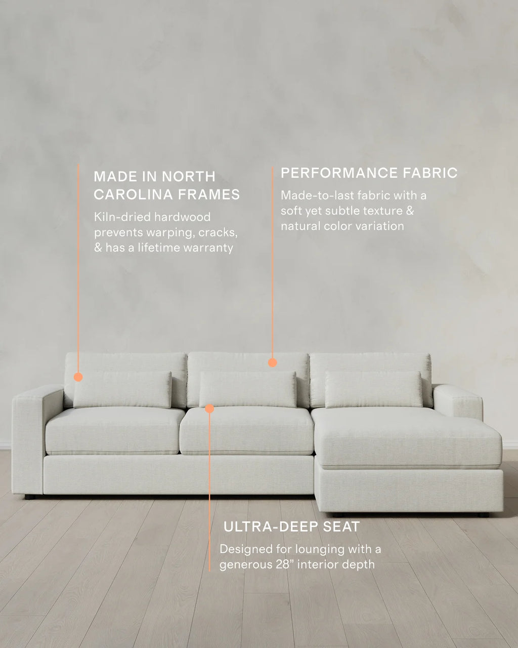 Ashford Deep Seat Chaise Sectional in Performance Chenille Linen Blend - 119" Right Arm / Ink