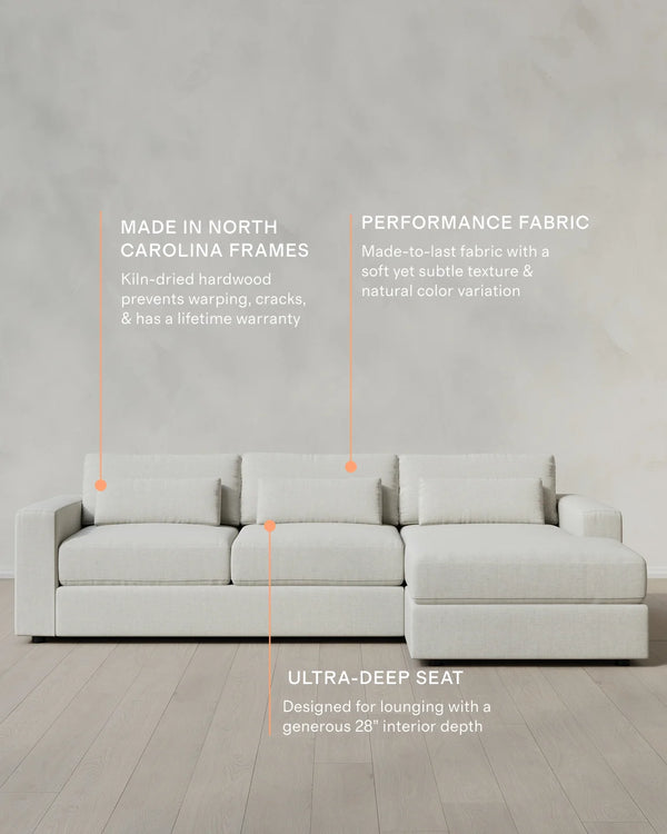 Ashford Deep Seat Chaise Sectional in Performance Chenille Linen Blend - 119" Right Arm / Ink