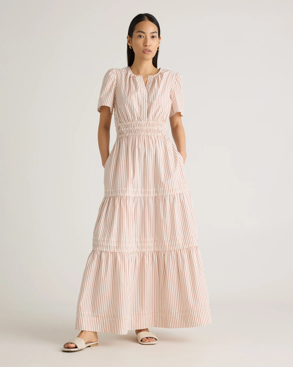 100% Organic Cotton Poplin Tiered Maxi Dress - XS / Riviera Blue Heirloom Floral