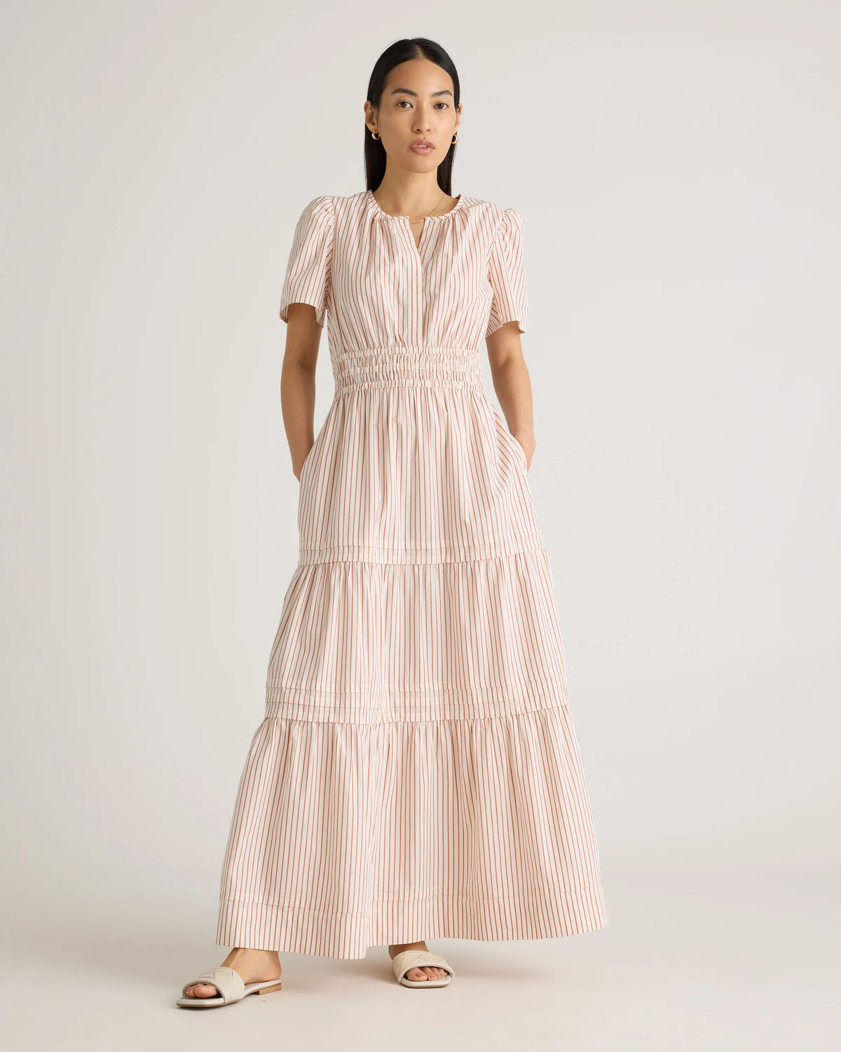 100% Organic Cotton Poplin Tiered Maxi Dress - XS / Riviera Blue Heirloom Floral