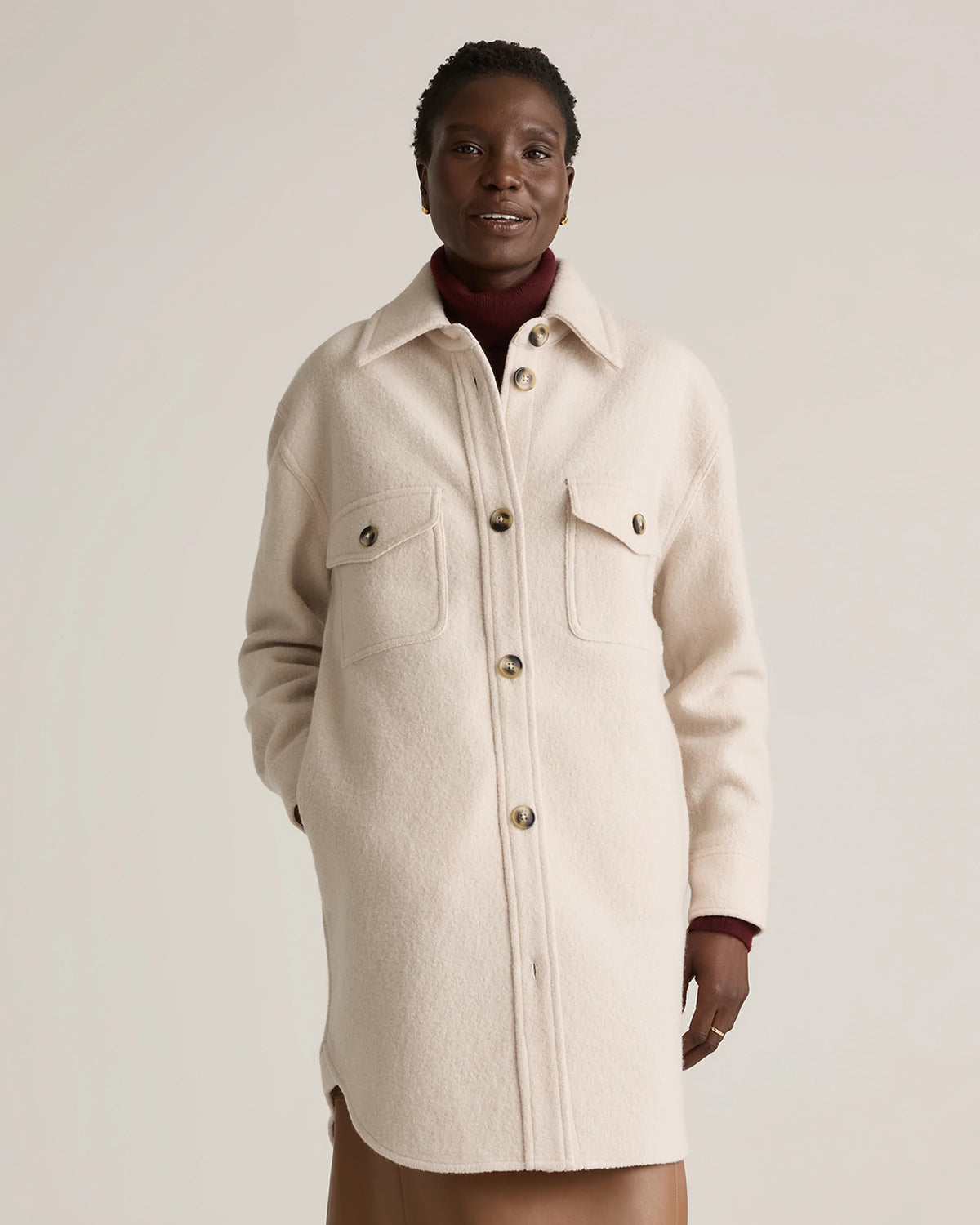 100% Merino Wool Long Shirt Jacket - XS / Heather Bone Main image
