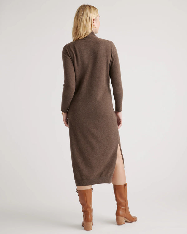 Mongolian Cashmere Turtleneck Midi Sweater Dress - XS / Charcoal