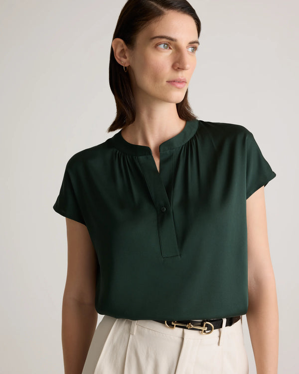 Washable Stretch Silk Dolman Sleeve Blouse - XS / Forest Green