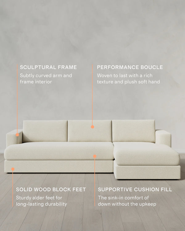 Sierra Curved Arm Chaise Sectional in Performance Boucle - Right Arm / Linen