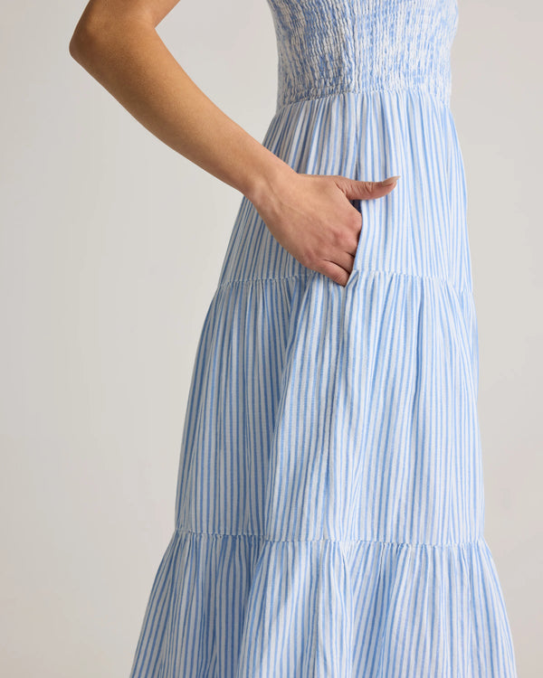 100% Organic Cotton Gauze Smocked Sleeveless Maxi Dress - XS / Blue Gingham