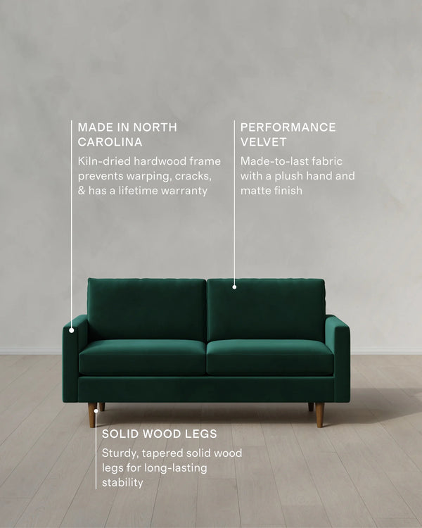 Atlas Midcentury Sofa in Performance Velvet - 6ft / Ivory