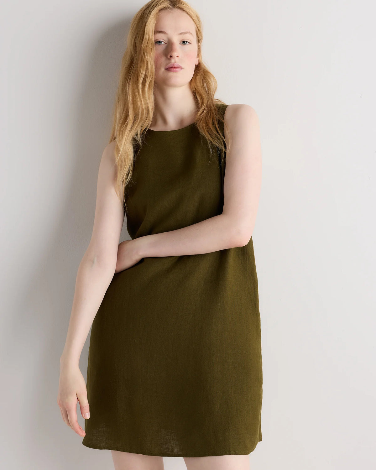100% European Linen Tank Mini Dress - XS / Martini Olive Main image
