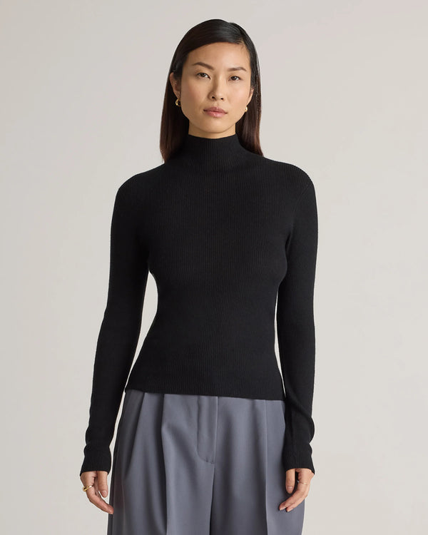 Featherweight Cashmere Ribbed Mockneck Sweater - XS / Deep Navy