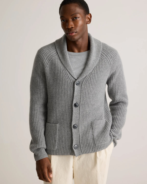 Mongolian Cashmere Shawl Collar Cardigan - S / Black