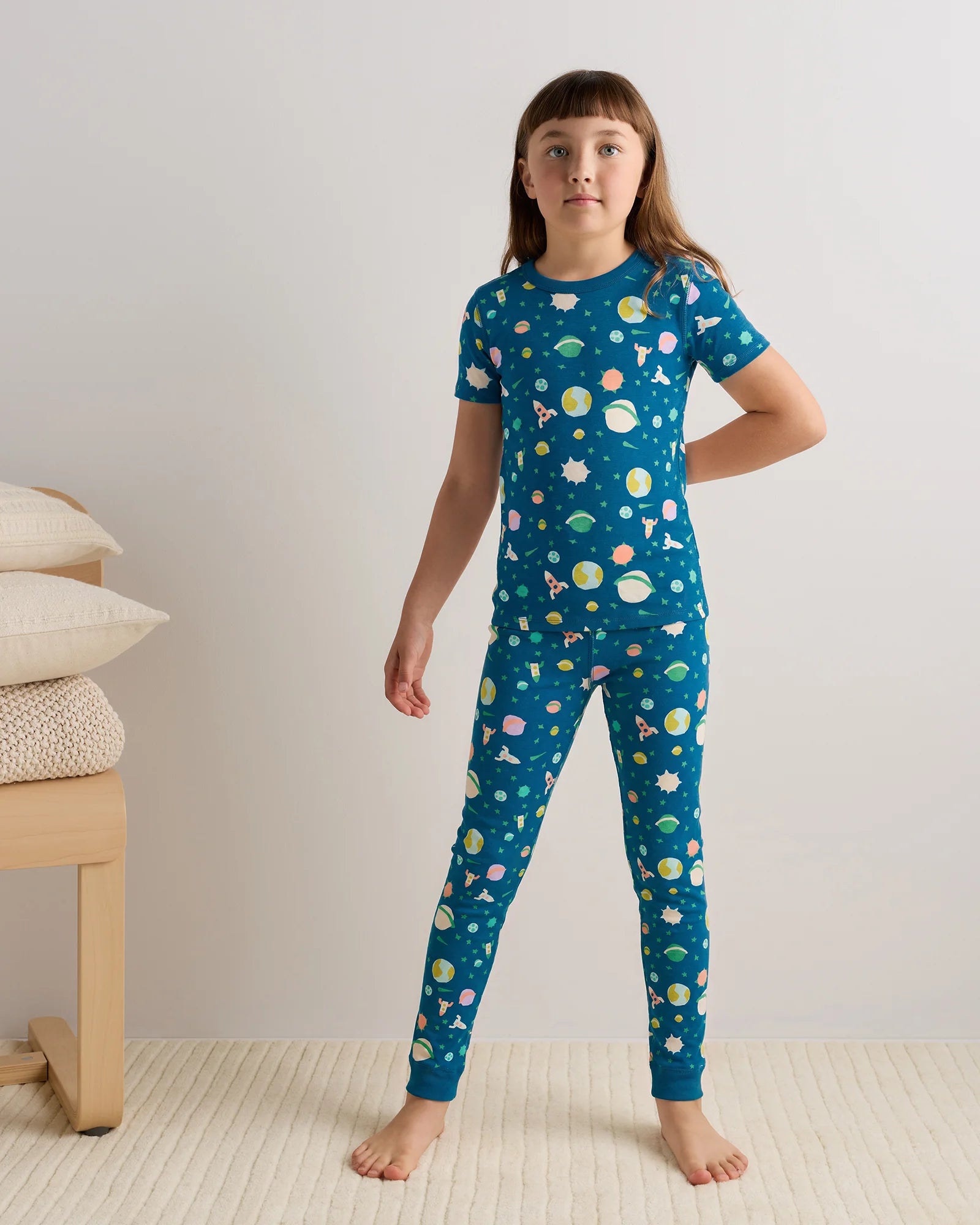 100% Organic Cotton Short Sleeve and Pant Pajama Set - 6 / Planets Secondary image