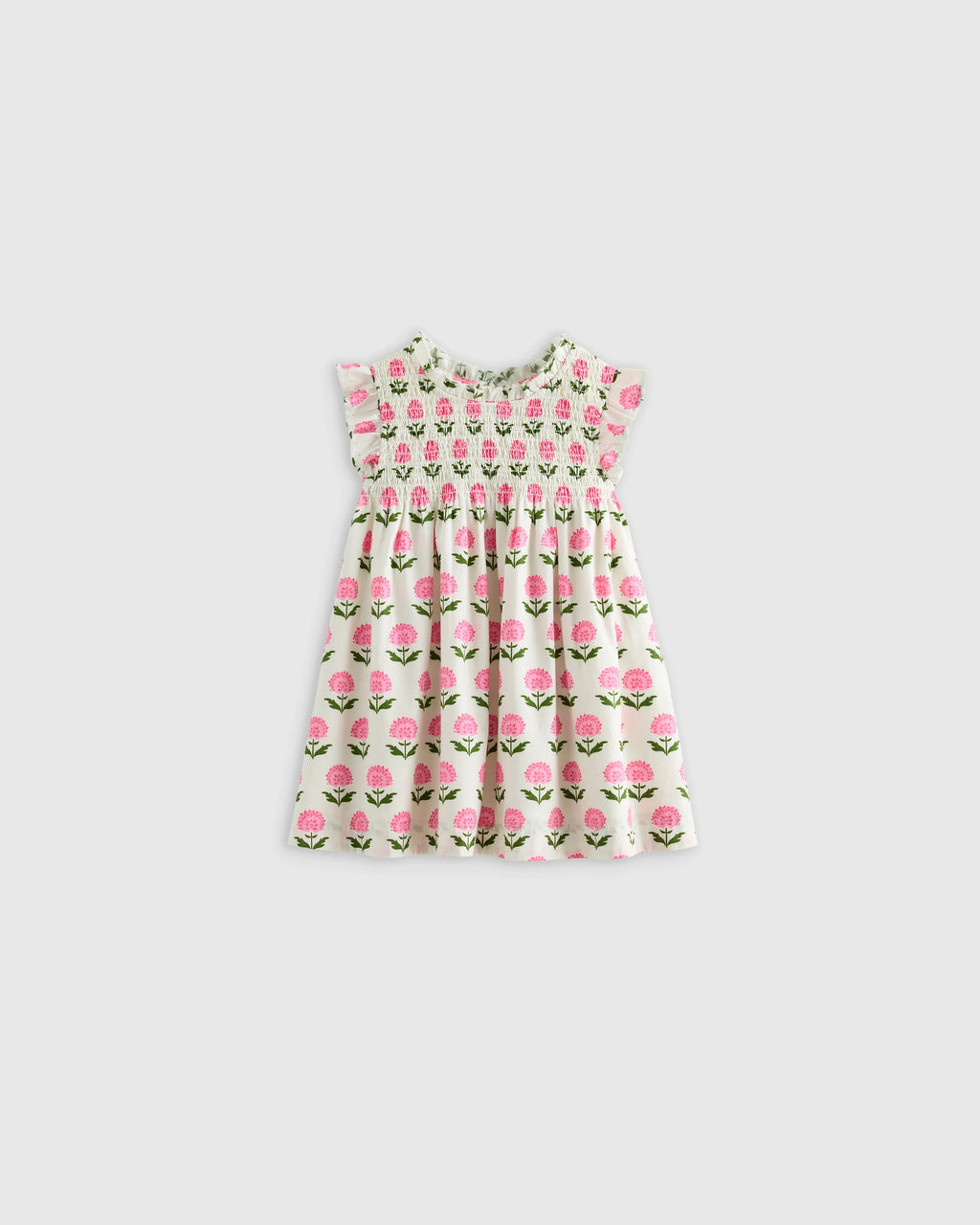 100% Organic Cotton Poplin Smocked Flutter Sleeve Dress - 3-6M / Blue Ditsy Floral