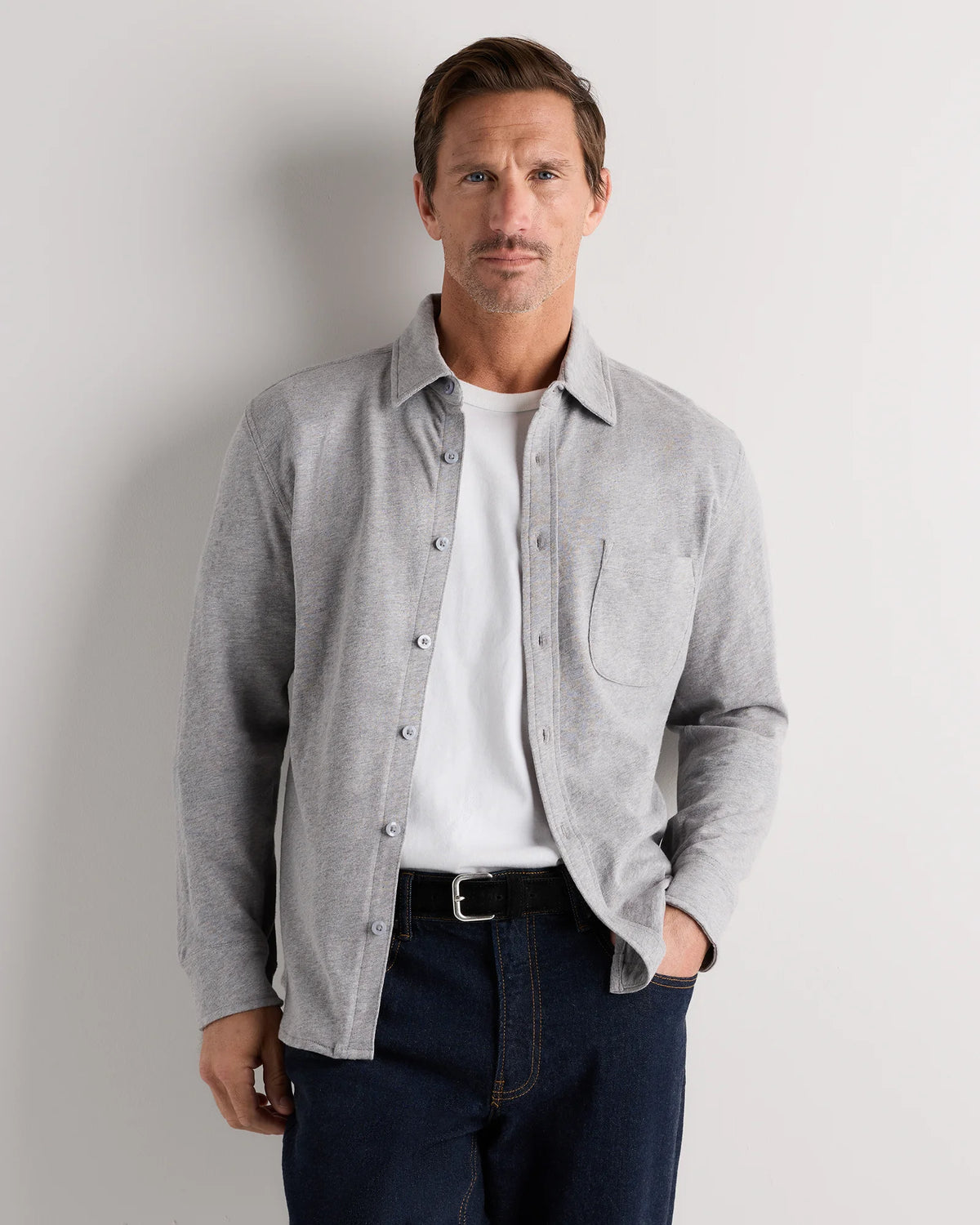 100% Organic Cotton Slub Long Sleeve Button Up Shirt - S / Heather Grey Main image