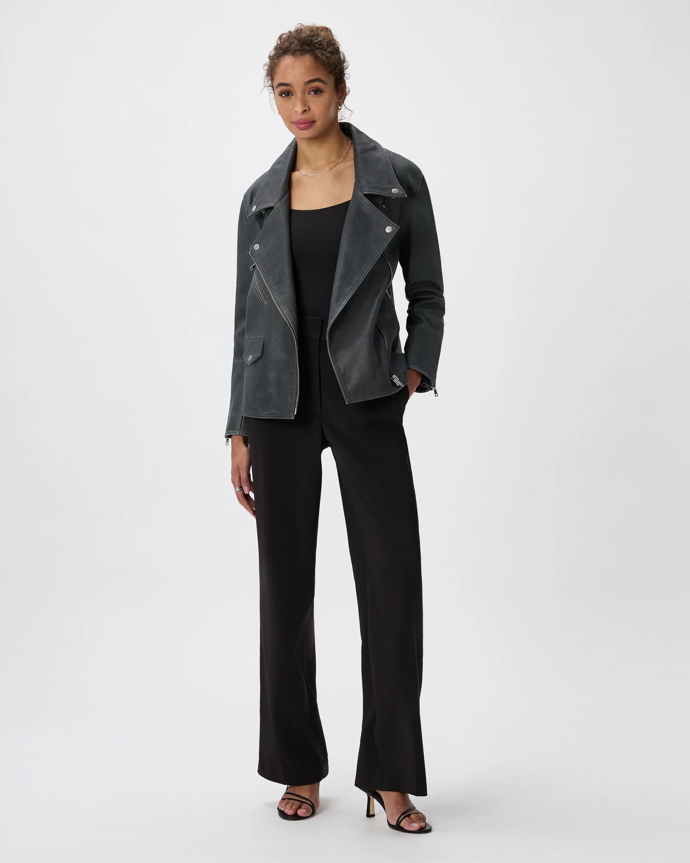 100% Leather Oversized Biker Jacket - XS / True Black Secondary image