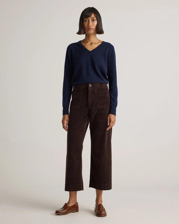 Organic Stretch Corduroy Cropped Wide Leg Pants - 0 / Black