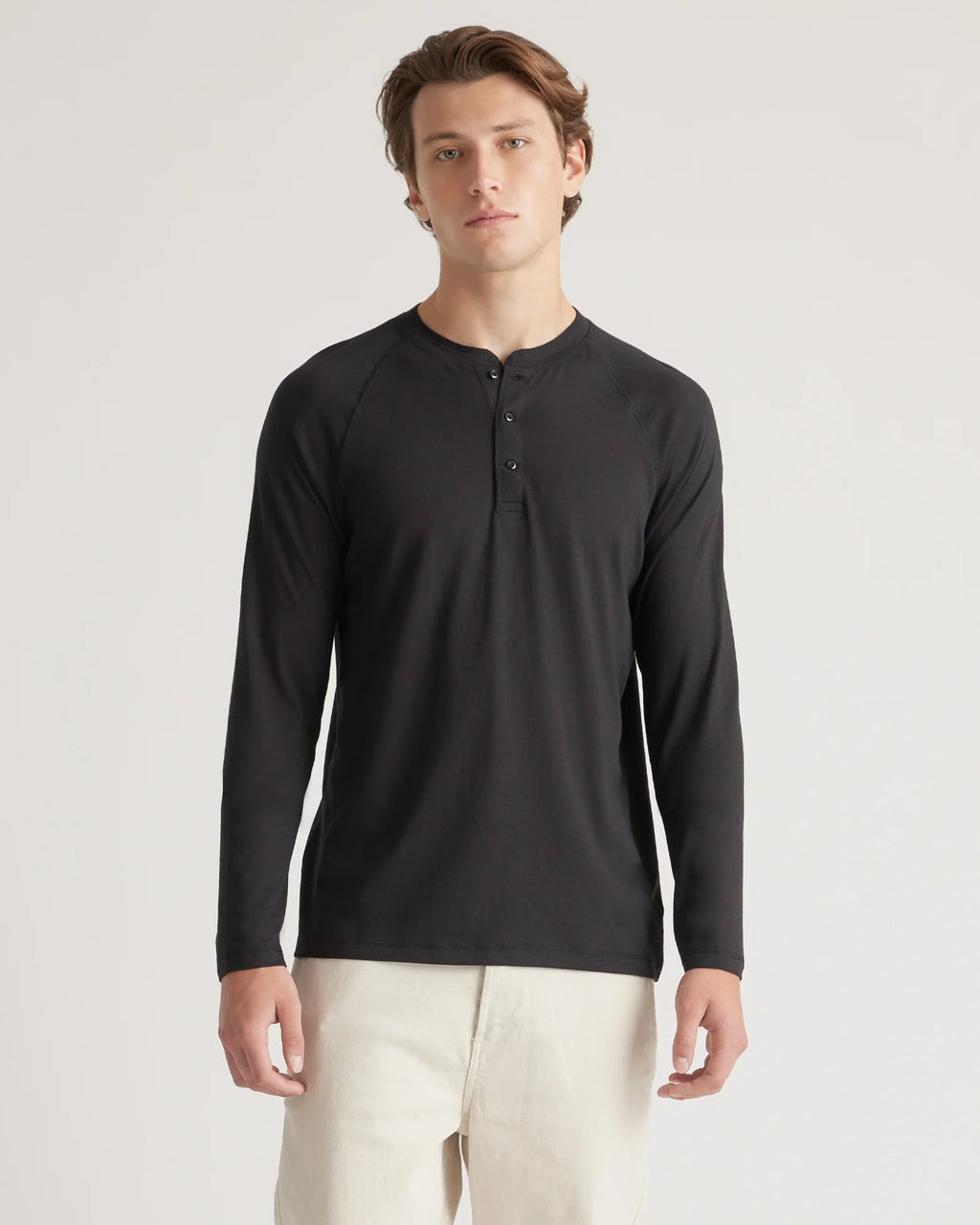 Cotton Modal Long Sleeve Henley Tee - S / Heather Grey