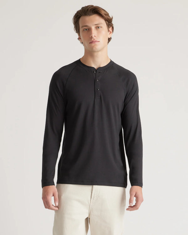 Cotton Modal Long Sleeve Henley Tee - S / Heather Grey