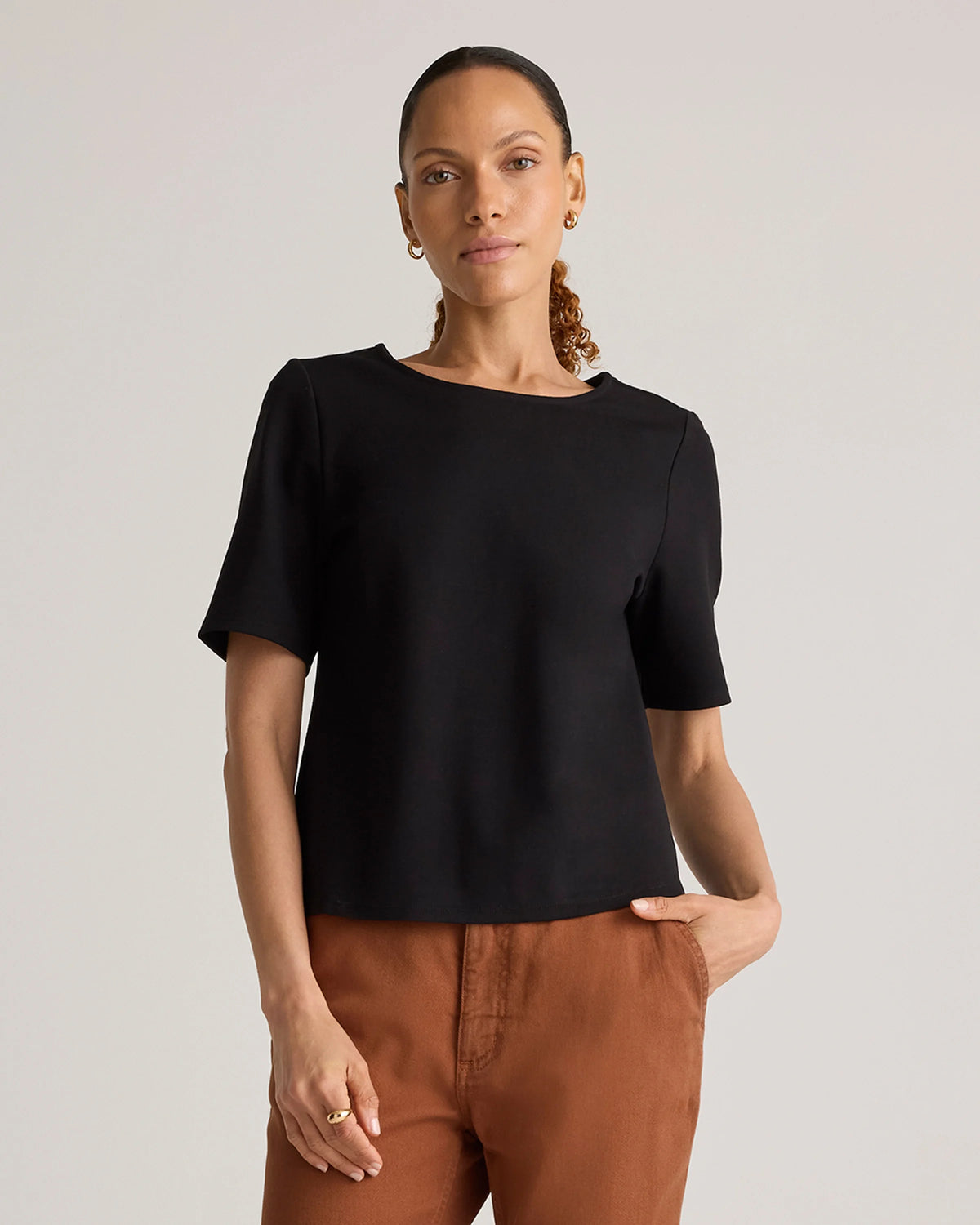 Ultra-Stretch Ponte Short Sleeve Top - XS / Black Main image