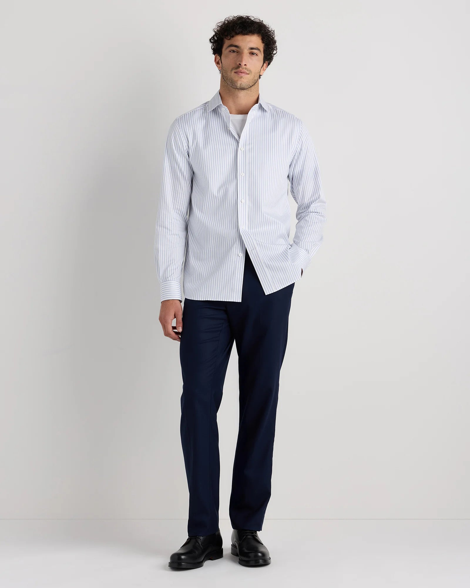 Organic Cotton Stretch Twill Dress Shirt - S / Grey Stripe Secondary image