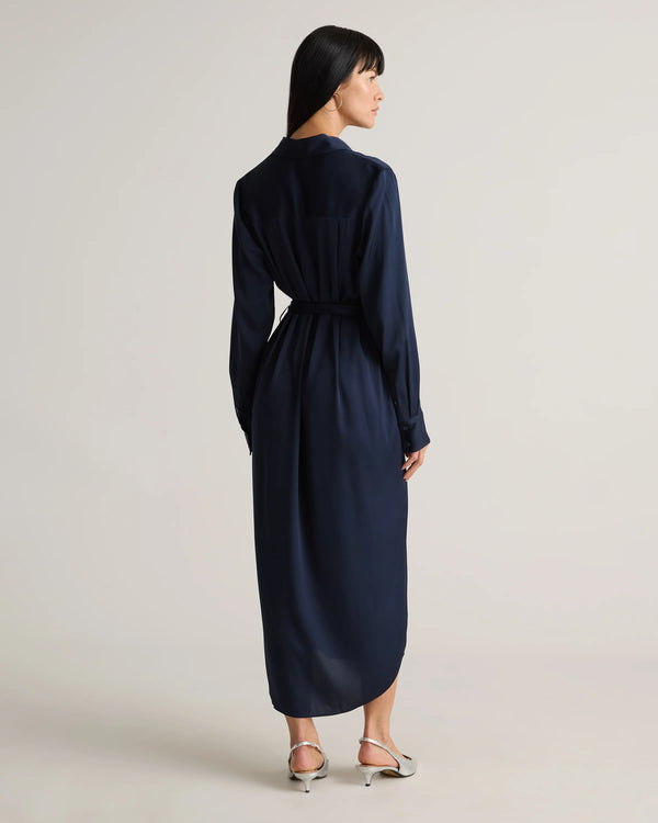 Washable Stretch Silk Maxi Shirt Dress - XS / Moonstone Blue