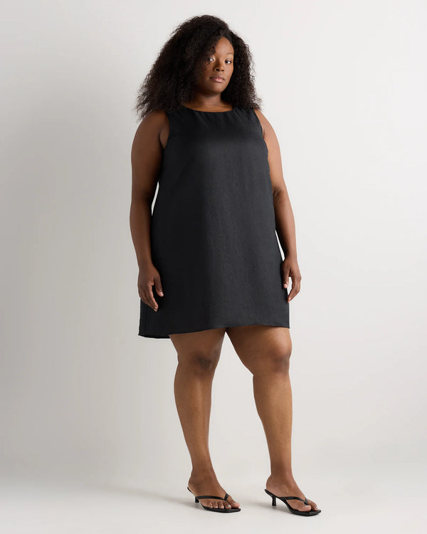 100% European Linen Tank Mini Dress - 1X / Black