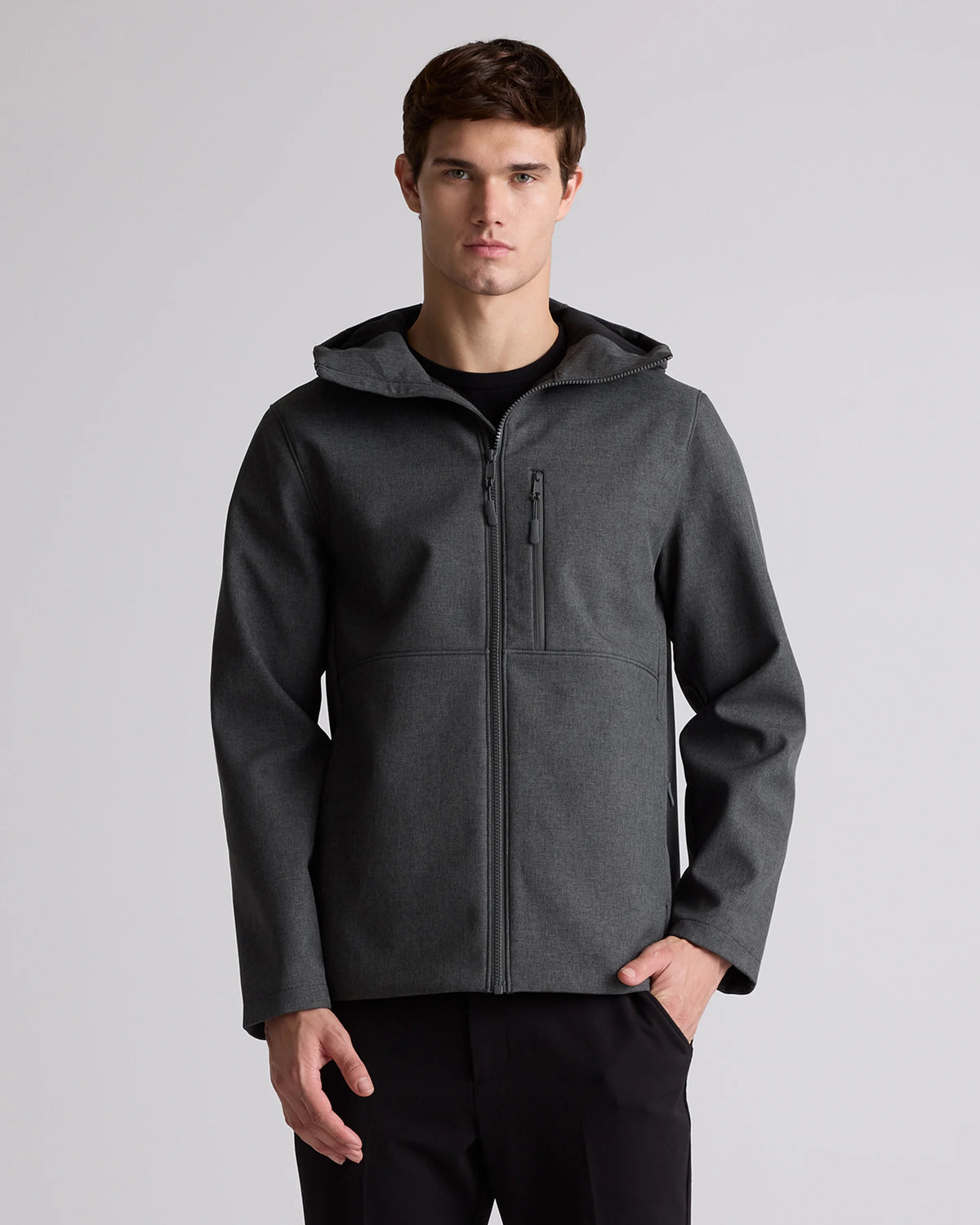 Softshell Fleece-Lined Full-Zip Hooded Jacket - XS / Heather Shady Charcoal Main image