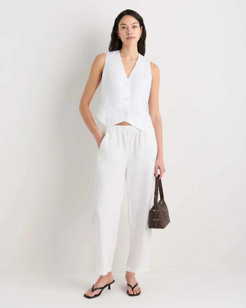 100% European Linen Vest - XS / Blue Pinstripe