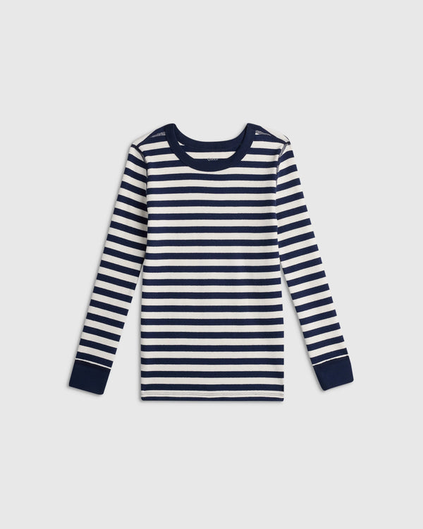 100% Organic Cotton Long Sleeve and Pant Pajama Set - 2T / Navy Stripe