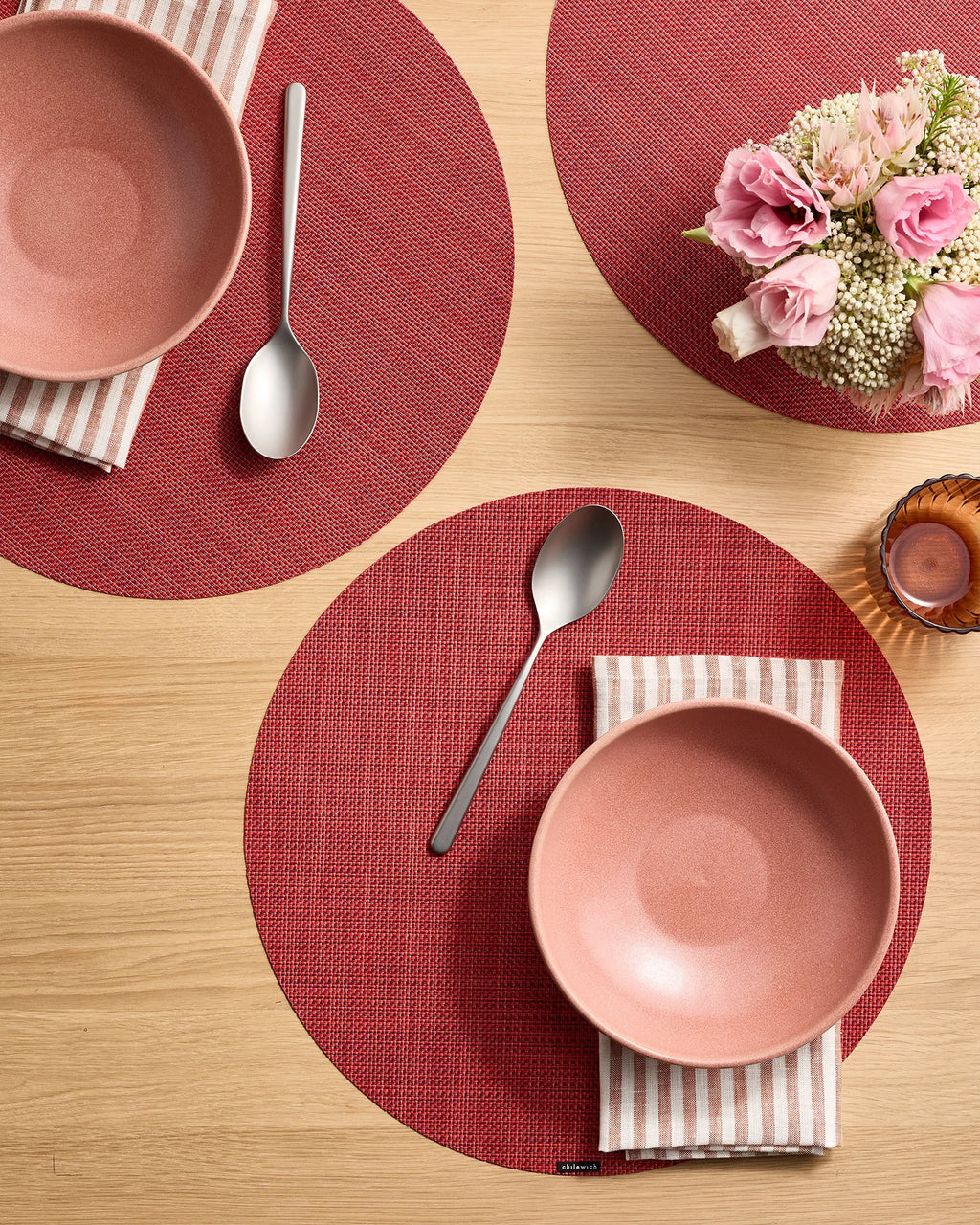 Mini Basketweave Easy-Care Round Placemat, Set of 4 by Chilewich - One Size / Parchment