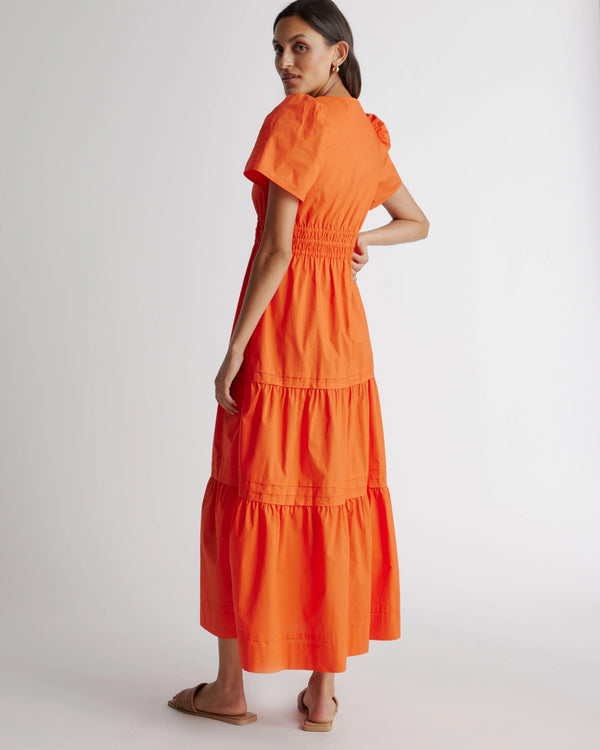 100% Organic Cotton Poplin Tiered Maxi Dress - XS / Navy