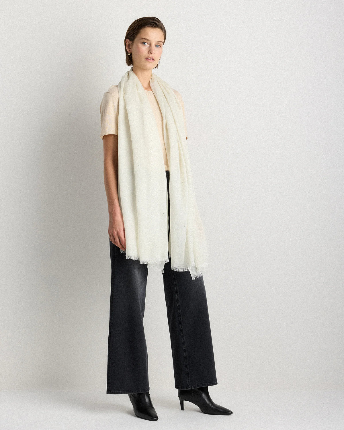 Crystal Embellished Featherweight Cashmere Silk Wrap - One Size / Ivory Main image