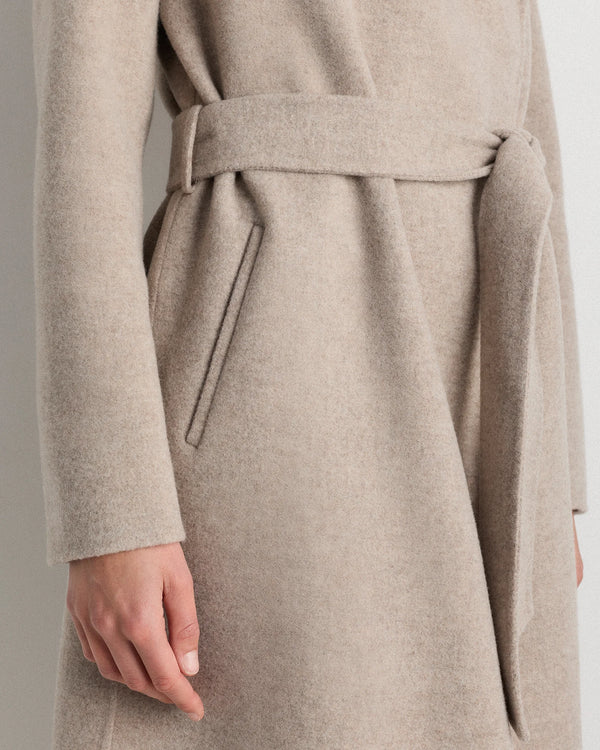 Double-Faced Merino Wool Draped Collar Wrap Coat - XS / Oat