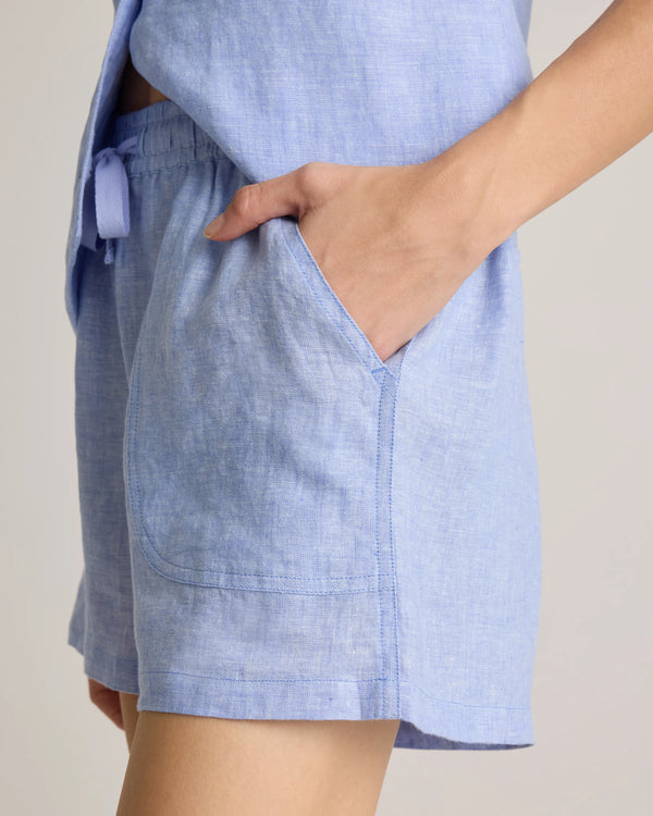 100% European Linen Shorts - XS / Taupe Brown Gingham