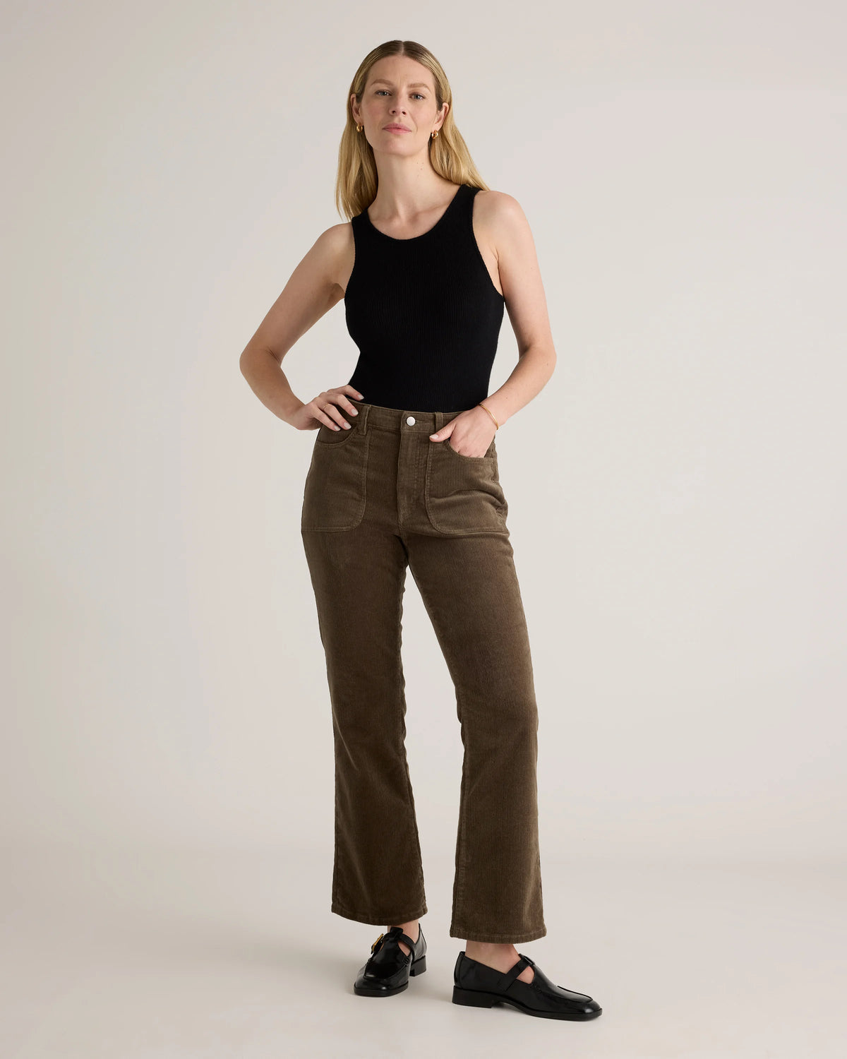 Organic Stretch Corduroy Flare Pants - 0 / Black