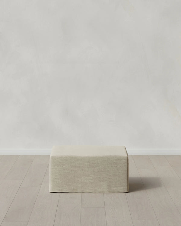 Ellery Slipcover Ottoman in Performance Linen - One Size / Sand