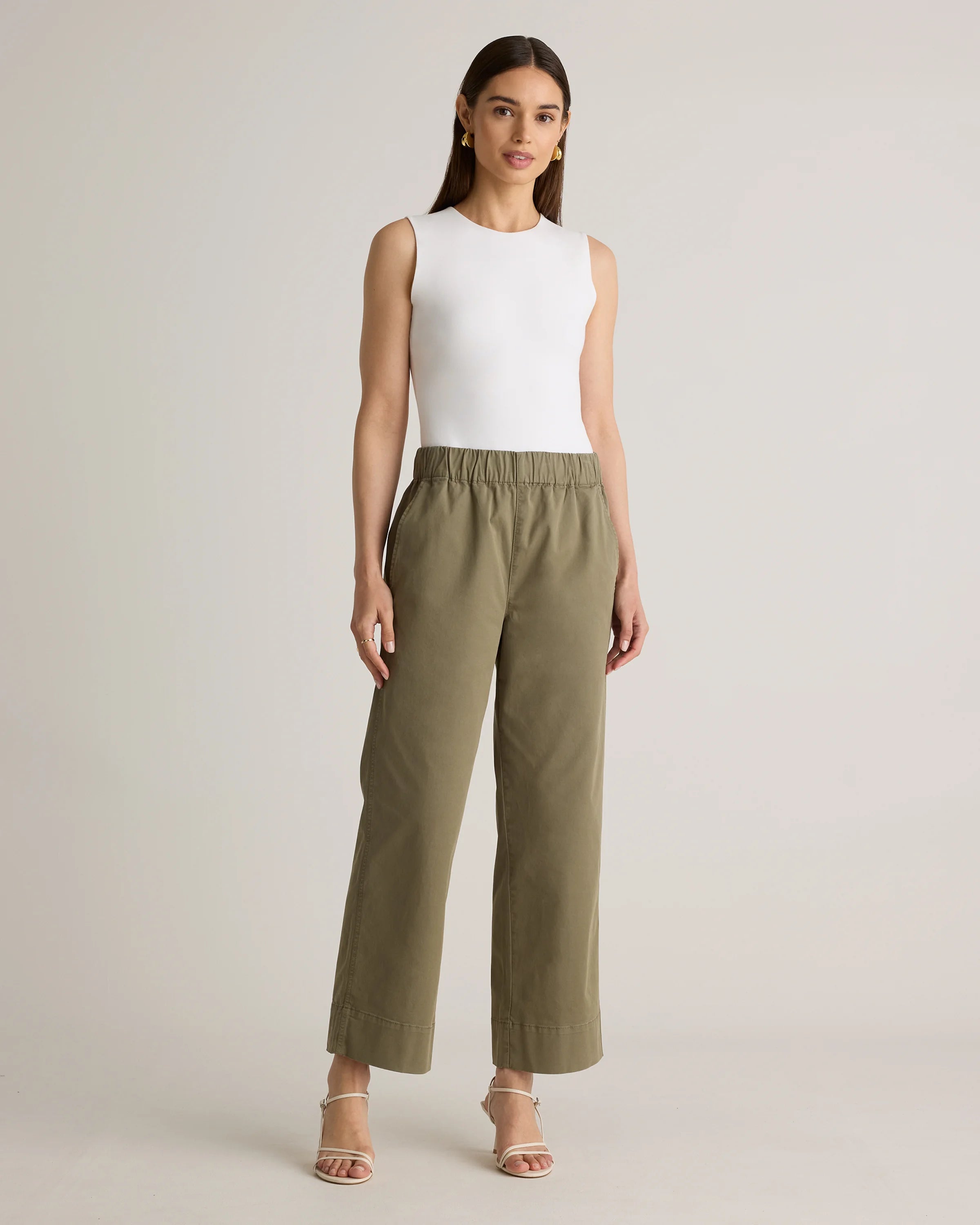 Organic Stretch Cotton Wide Leg Chino Pants - 0 / Olive Secondary image