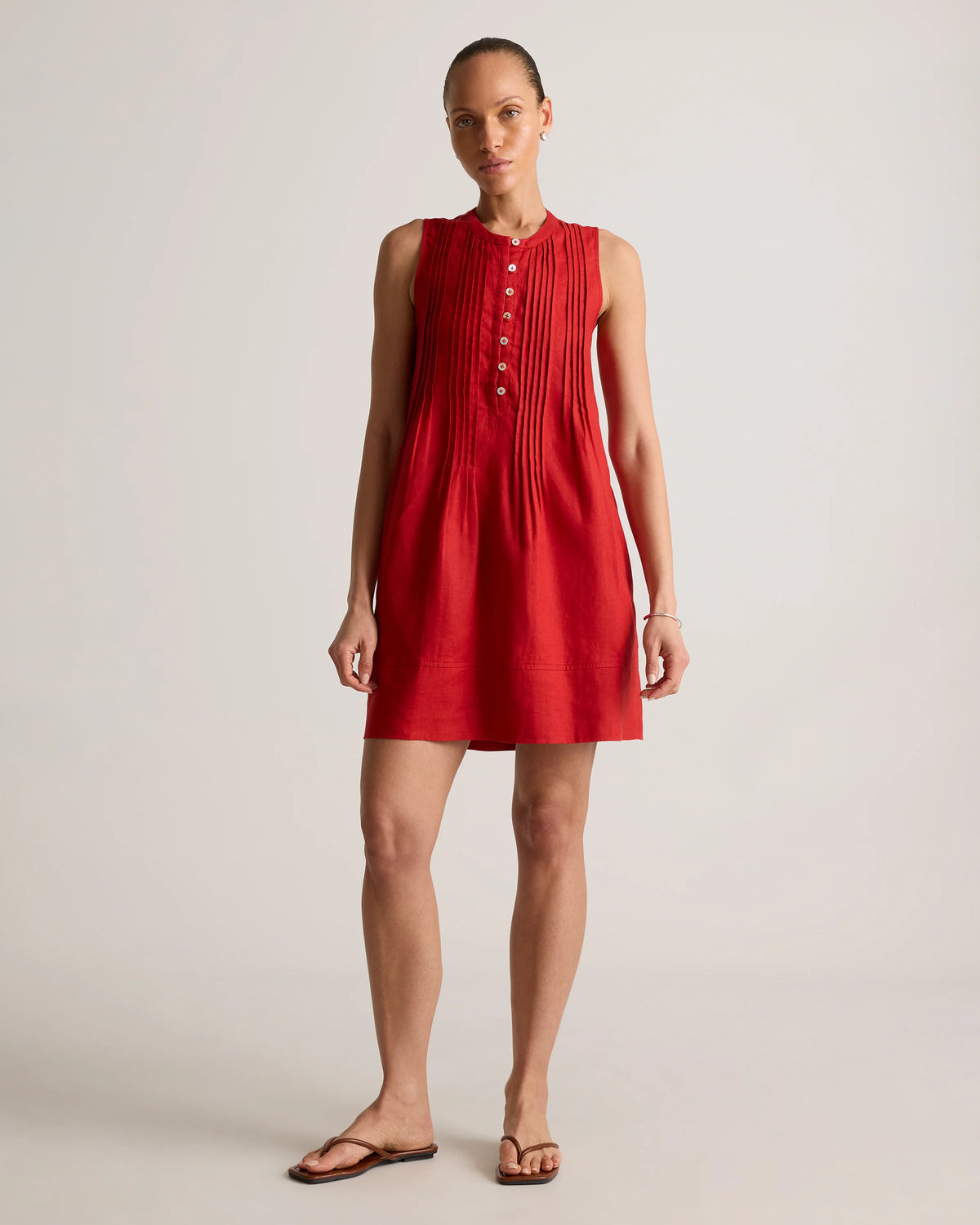100% European Linen Sleeveless Swing Dress - XS / Classic Mini Gingham