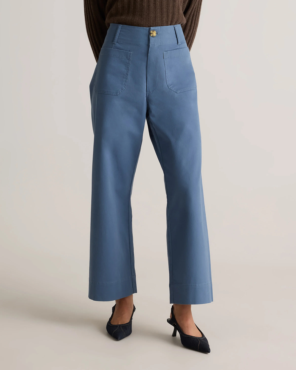 Organic Stretch Cotton Chino Cropped Wide Leg Pants - 0 / Aegean Blue Main image