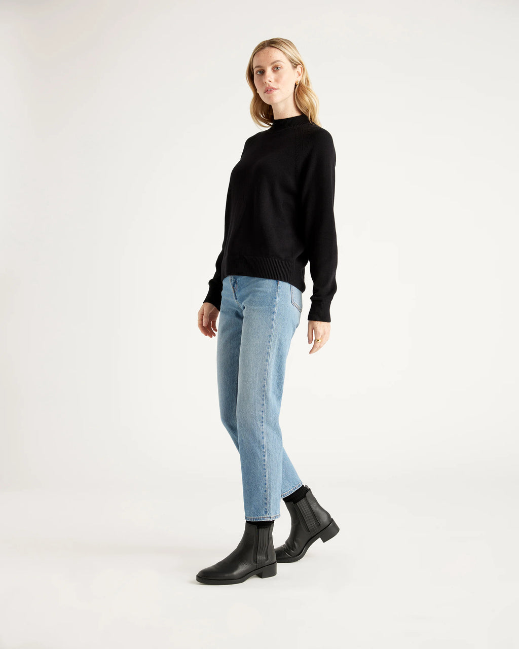 100% Organic Cotton Mock Neck Sweater - XS / Ivory