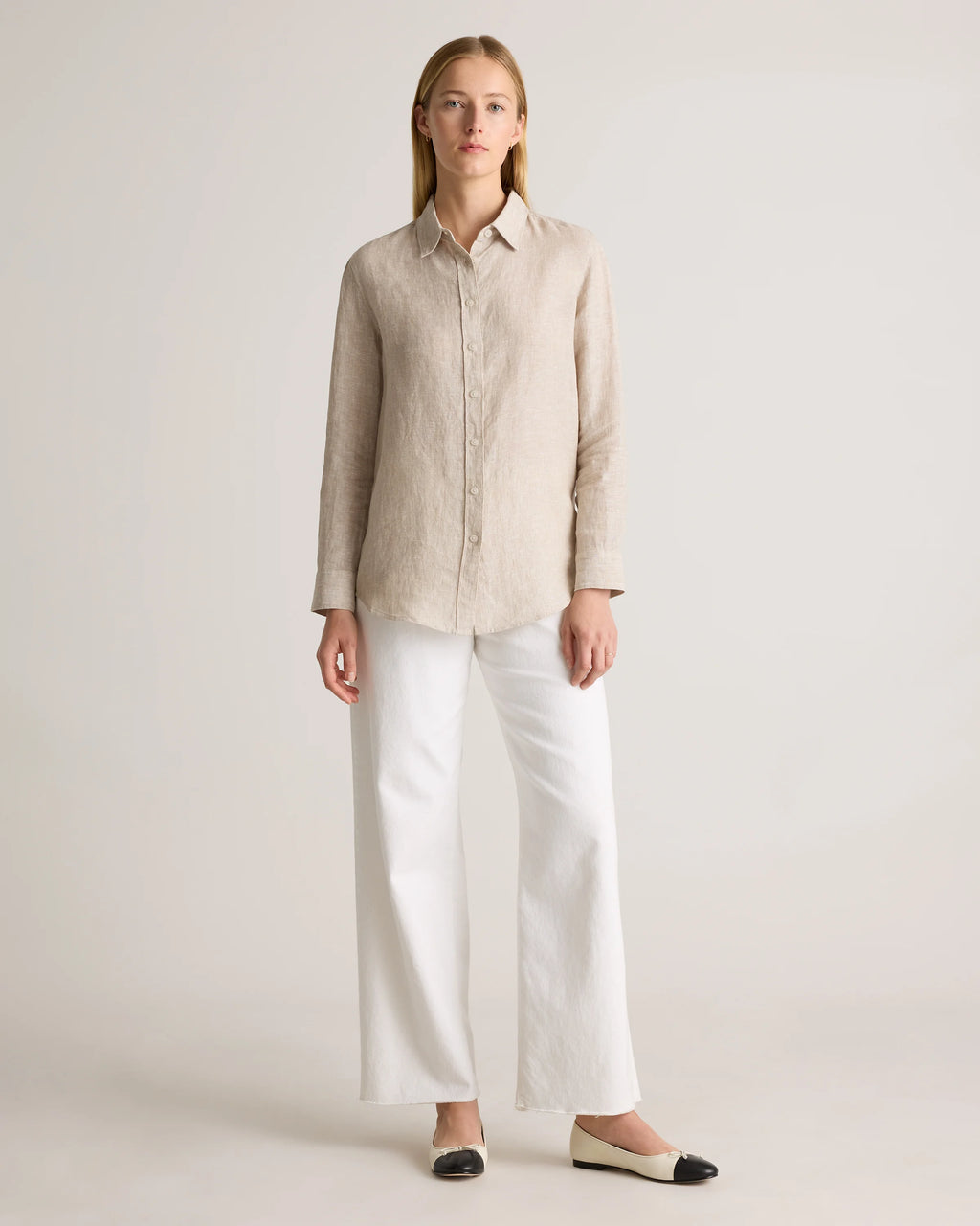 100% European Linen Long Sleeve Shirt - XS / Blue Pinstripe