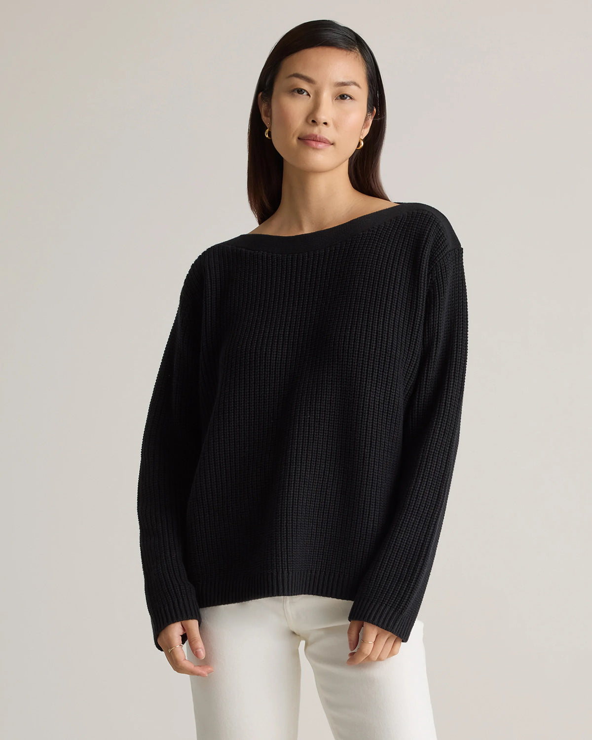 100% Organic Cotton Fisherman Boatneck Sweater - XS / Navy
