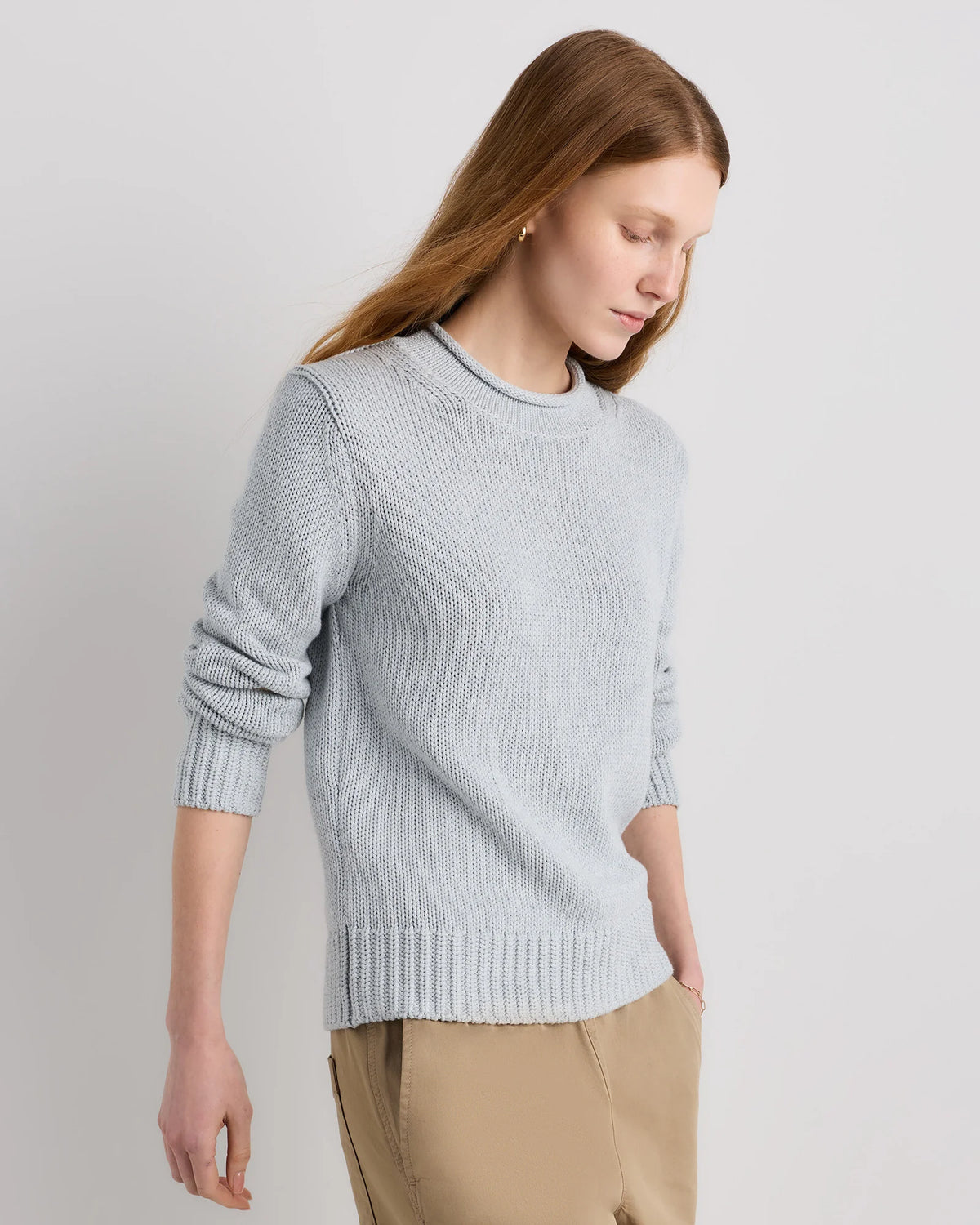 100% Organic Cotton Roll Neck Sweater - XS / Cornflower Mini Stripe