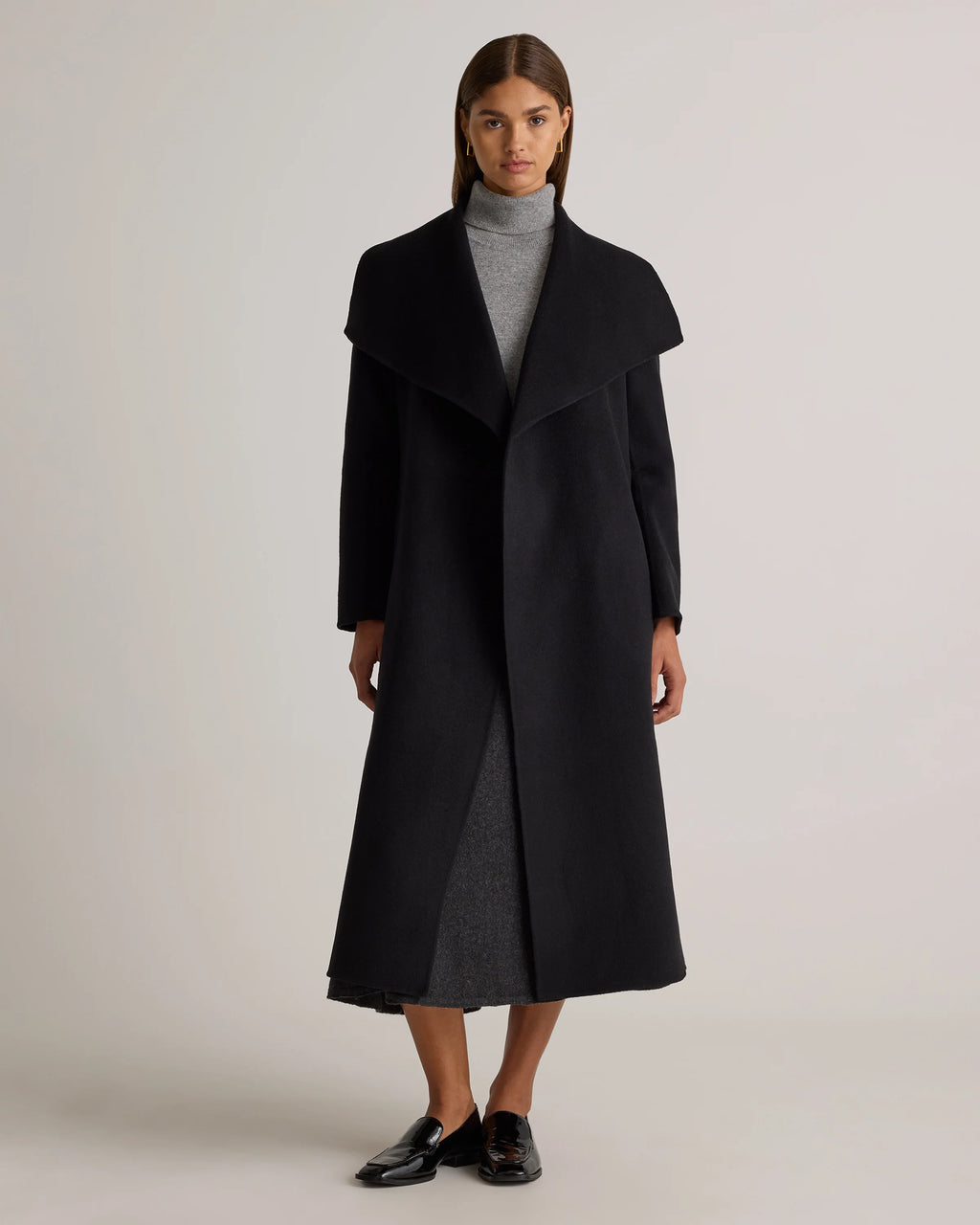 Double-Faced Merino Wool Draped Collar Wrap Coat - XS / Oat