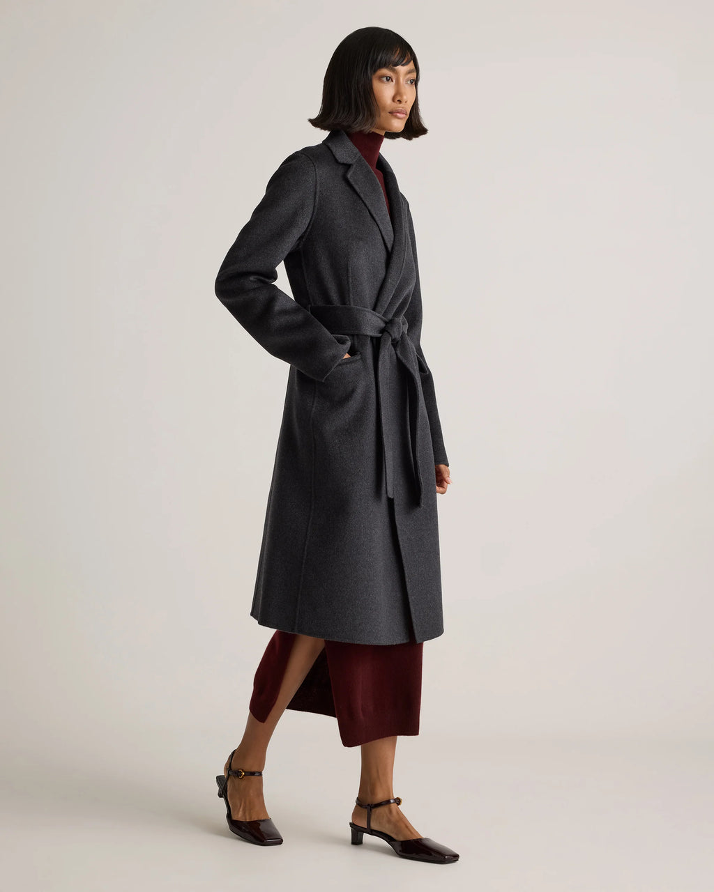 100% Mongolian Cashmere Double-Faced Wrap Coat - XS / Camel