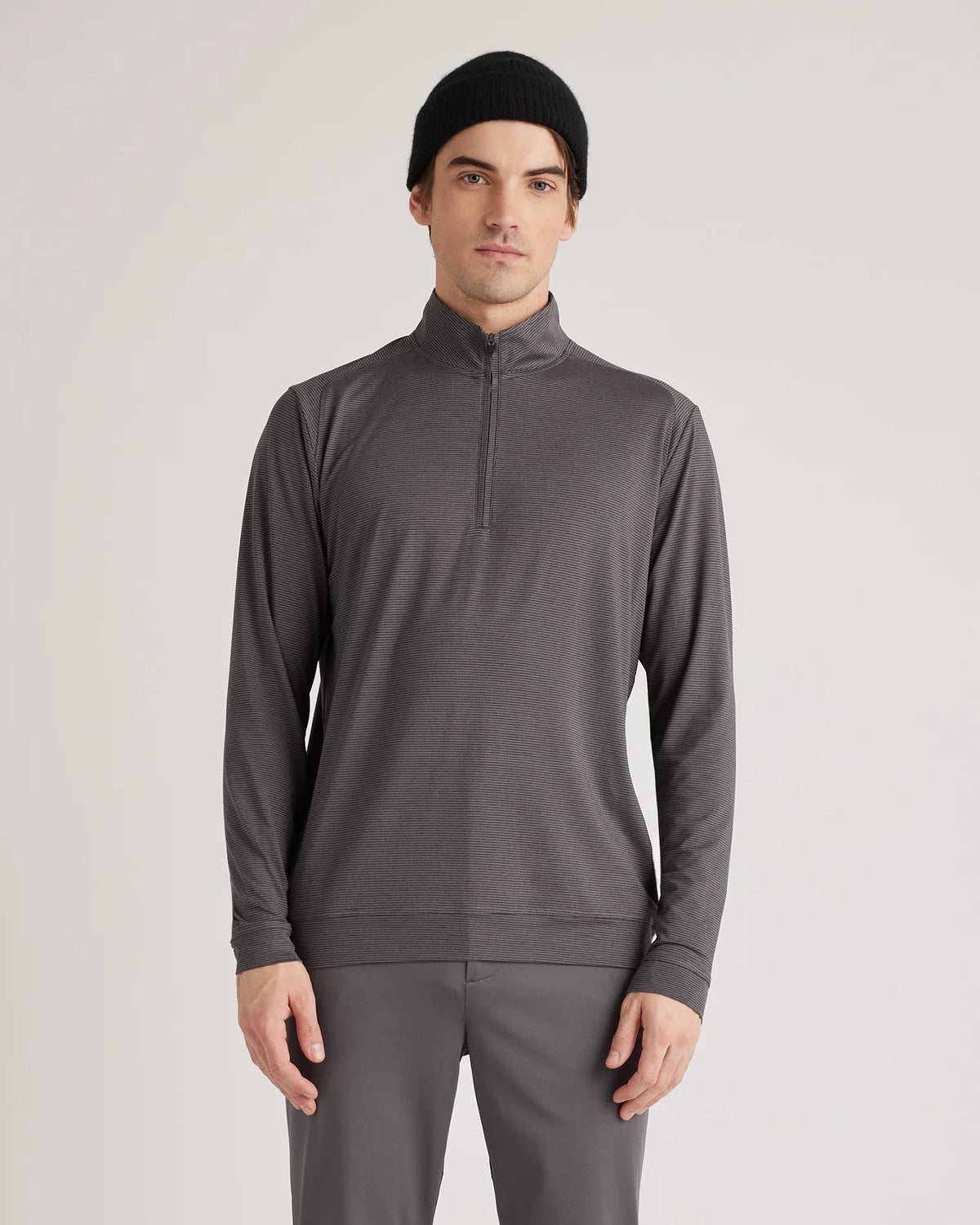 Performance Jersey Golf Quarter Zip - S / Black/Light Grey Stripe Main image