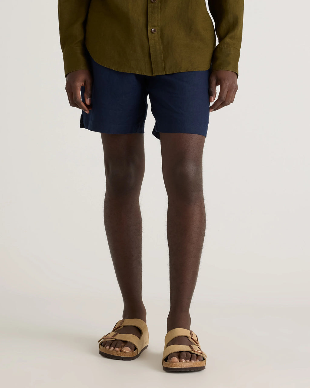 100% European Linen Drawstring Beach Shorts - 7" - XS / Taupe Brown Chambray