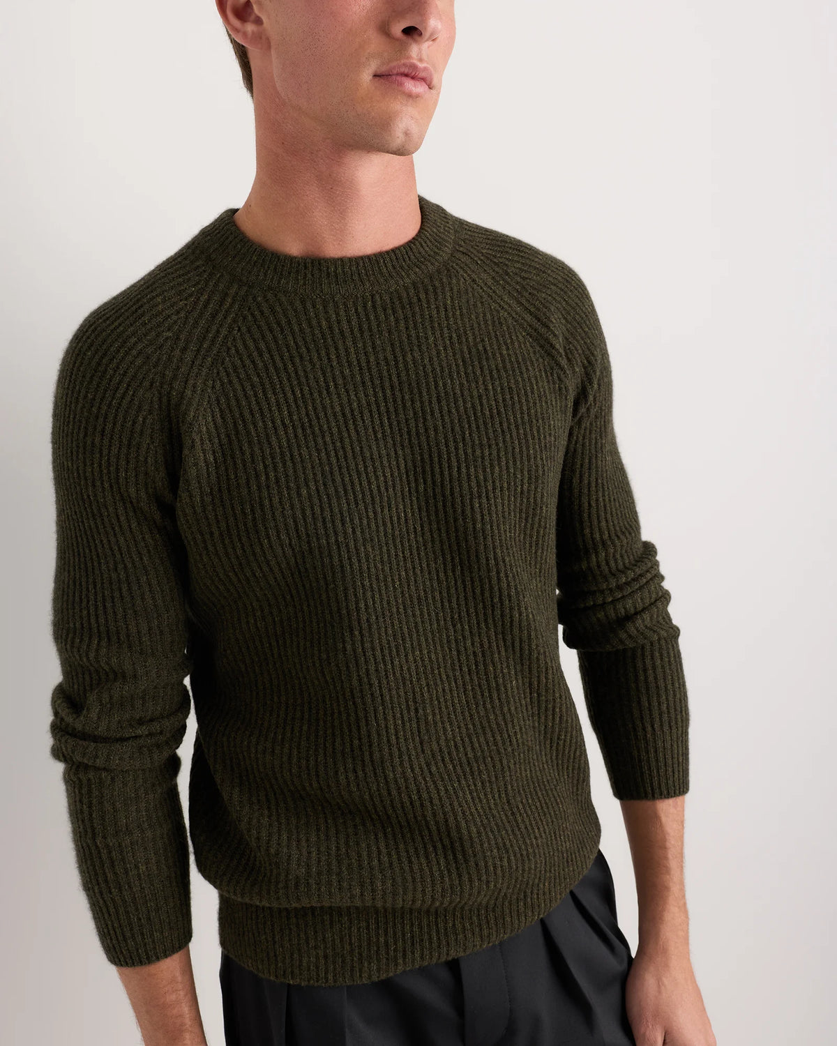 Mongolian Cashmere Fisherman Crewneck Sweater - S / Navy Marl