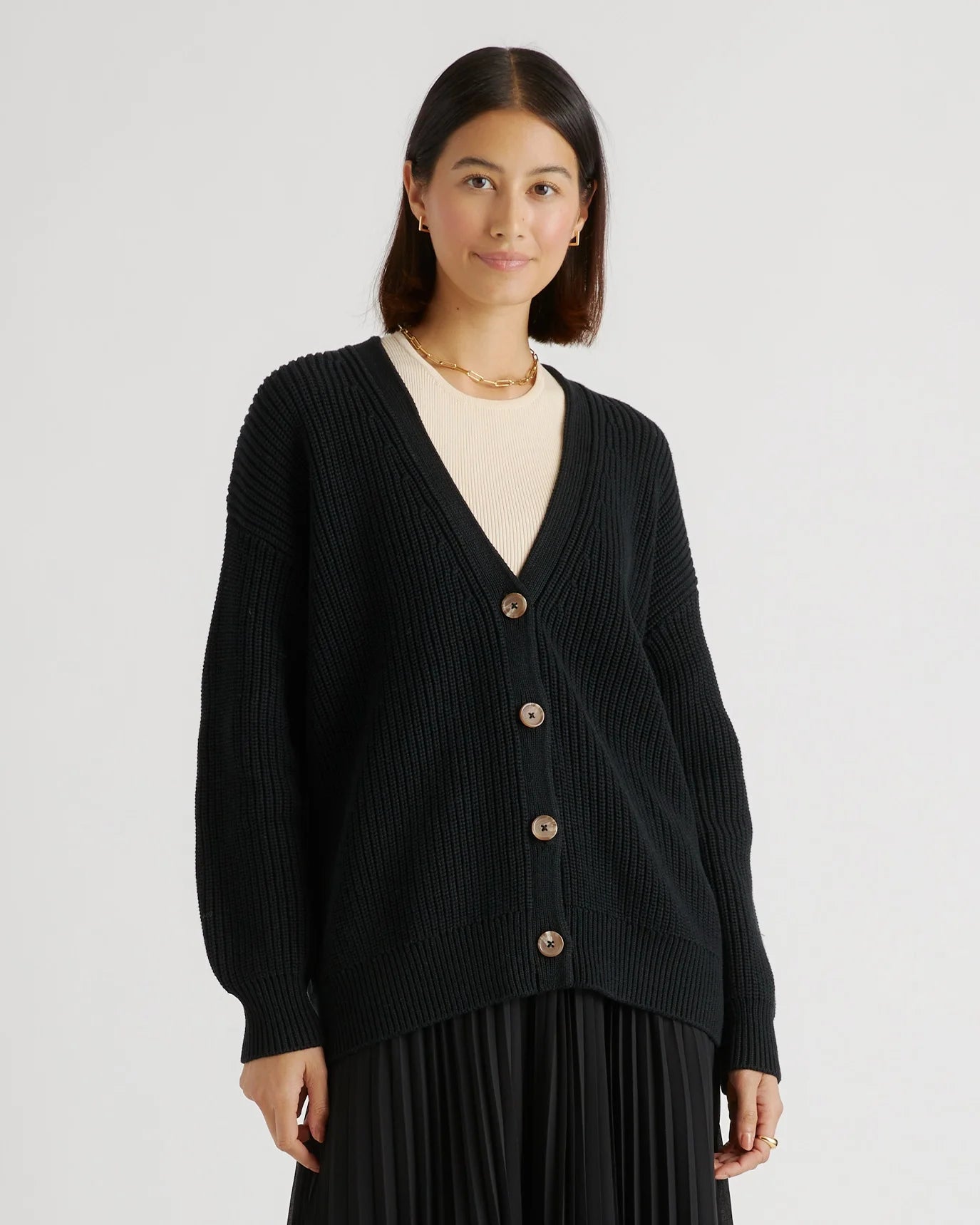 100% Organic Cotton Oversized Boyfriend Cardigan - XS / Speckled Beige Secondary image