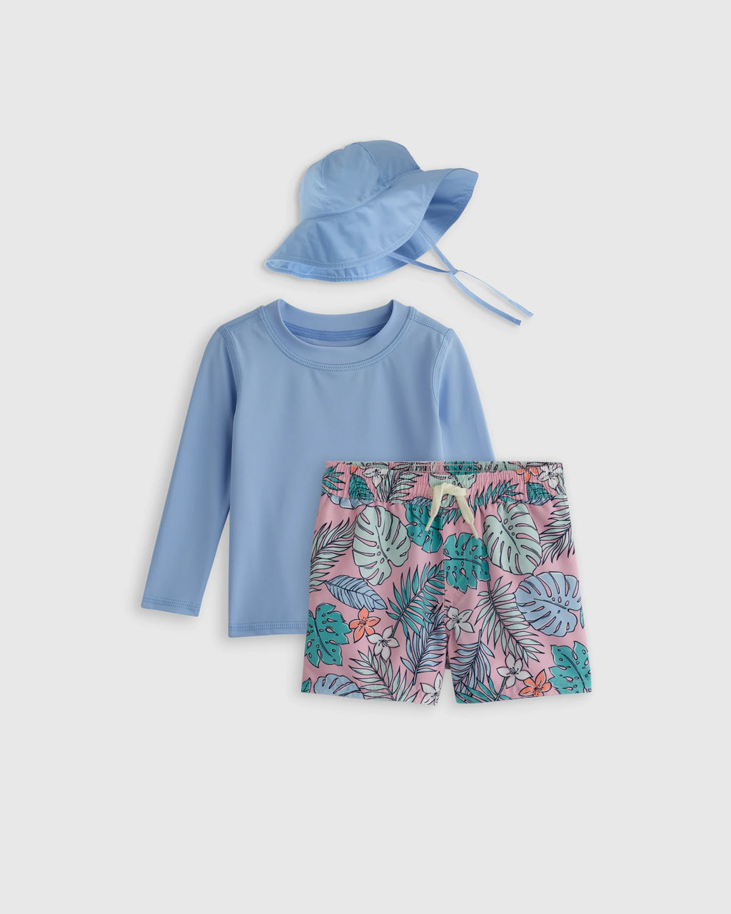 Sunsafe Rash Guard, Swim Trunks & Hat Set - 0-3M / Palms